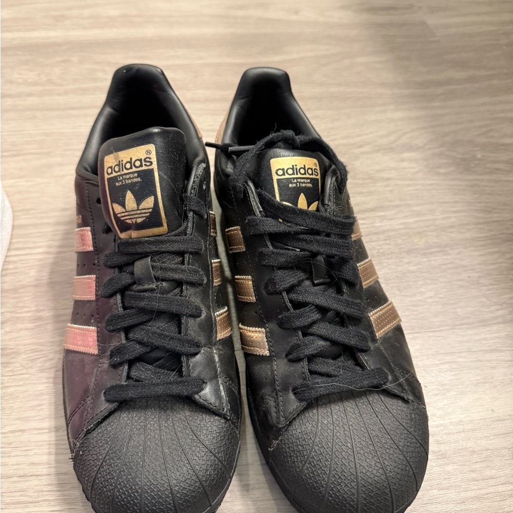 Adidas Black Sneakers with rose gold stripes Stripes